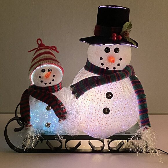 Creative Design Other - Fiber Optic Snowmen Light Display Iron Sled Holiday Electric Christmas Winter
